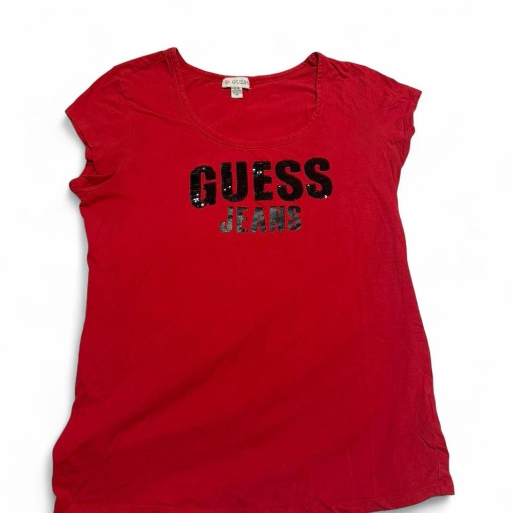 Guess Red Logo Crewneck Tee